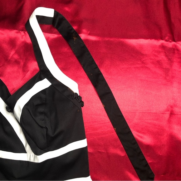 White House Black Market (WHBM) Black & White Stripped Halter Knee Length Dress - Picture 14 of 16